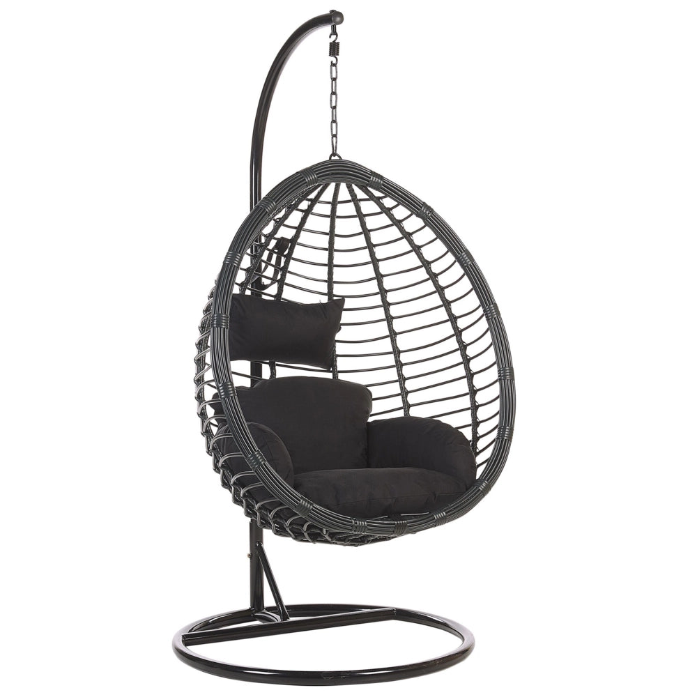 Sedia sospesa poltrona pensile in rattan Nero con struttura in metallo per interni ed esterni a forma di uovo moderna Boho