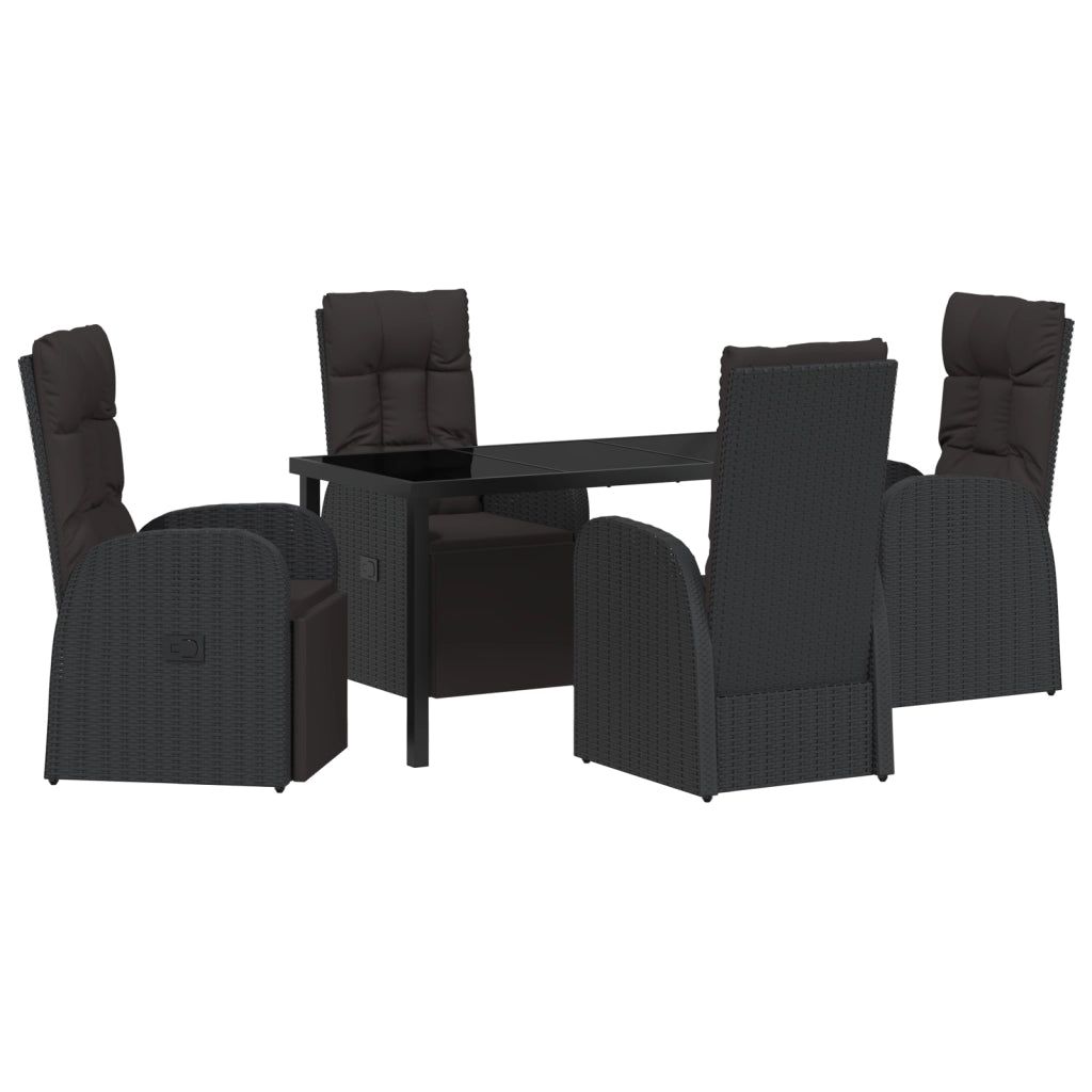 Set da Pranzo da Giardino 5 Pezzi con Cuscini - Rattan PE Nero