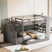 Letto a castello 90x200 cm - Xylo - Grigio con scala di sicurezza e cassetti