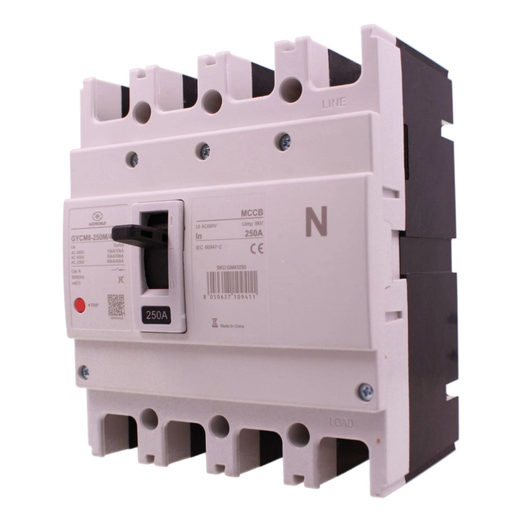 Interruttore Scatolato MCCB 4P 200A/250A 50kA, Magnetotermico Trifase AC 400V (250A)