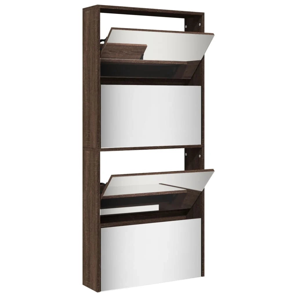 Scarpiera mobiletto portascarpe mobile ingresso/corridoio/soggiorno con specchio 4 ripiani 63 x 17 x 134 cm marrone 02_0021887