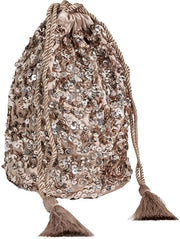 Borsa di Corte per Donna con Corda di Acciaio, Portamonete e Tasca per Festa di Promozione, Abito da Sera in Taupe e Rosa Chiaro