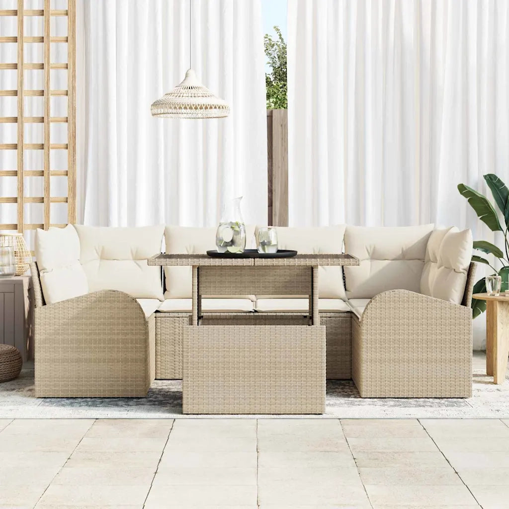 Set Divano da Giardino con cuscino 7 pcs Beige Poly Rattan