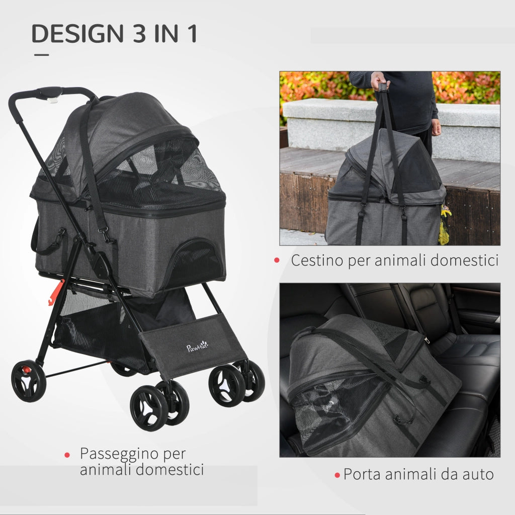 Trasportino Passeggino Cesta per Cani 3 in 1 ¨C zephmum ¨C Grigio