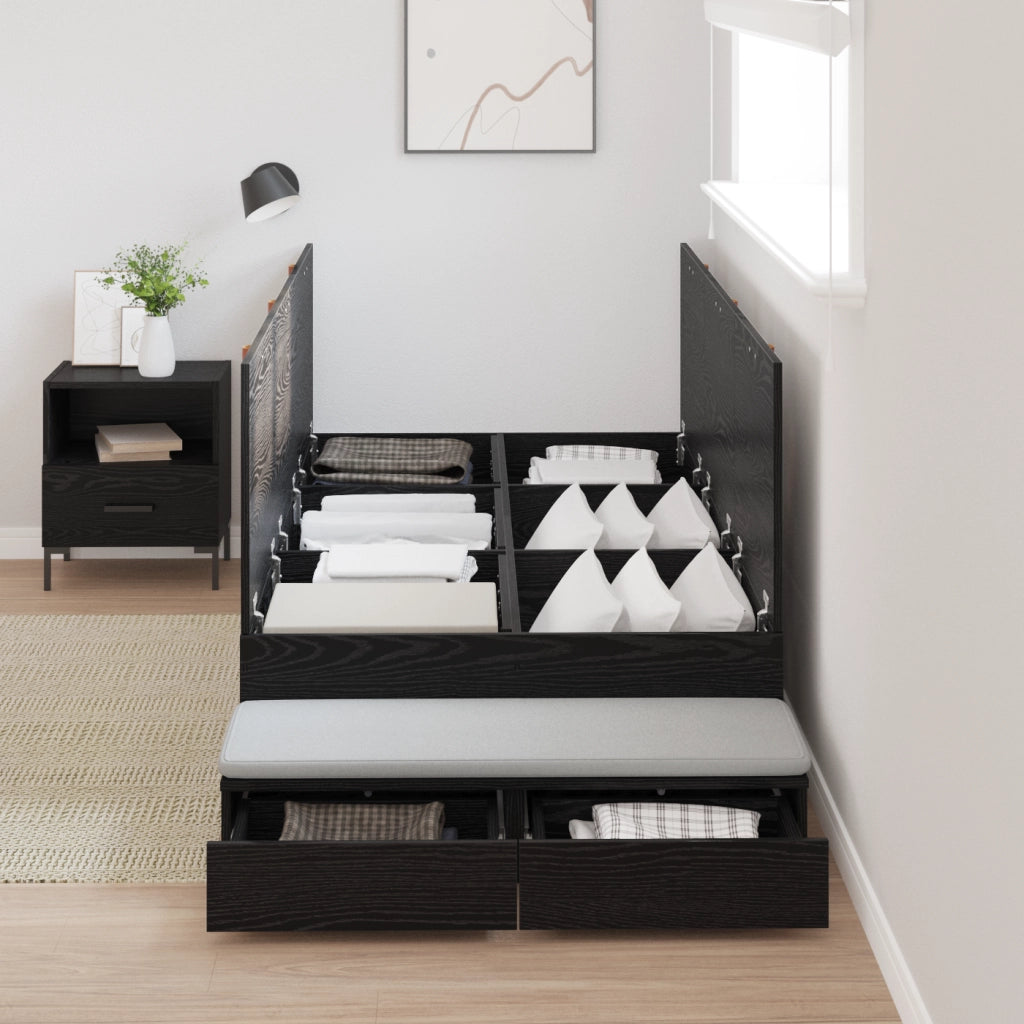 Struttura Letto in Legno Nero Rovere 75x190 cm