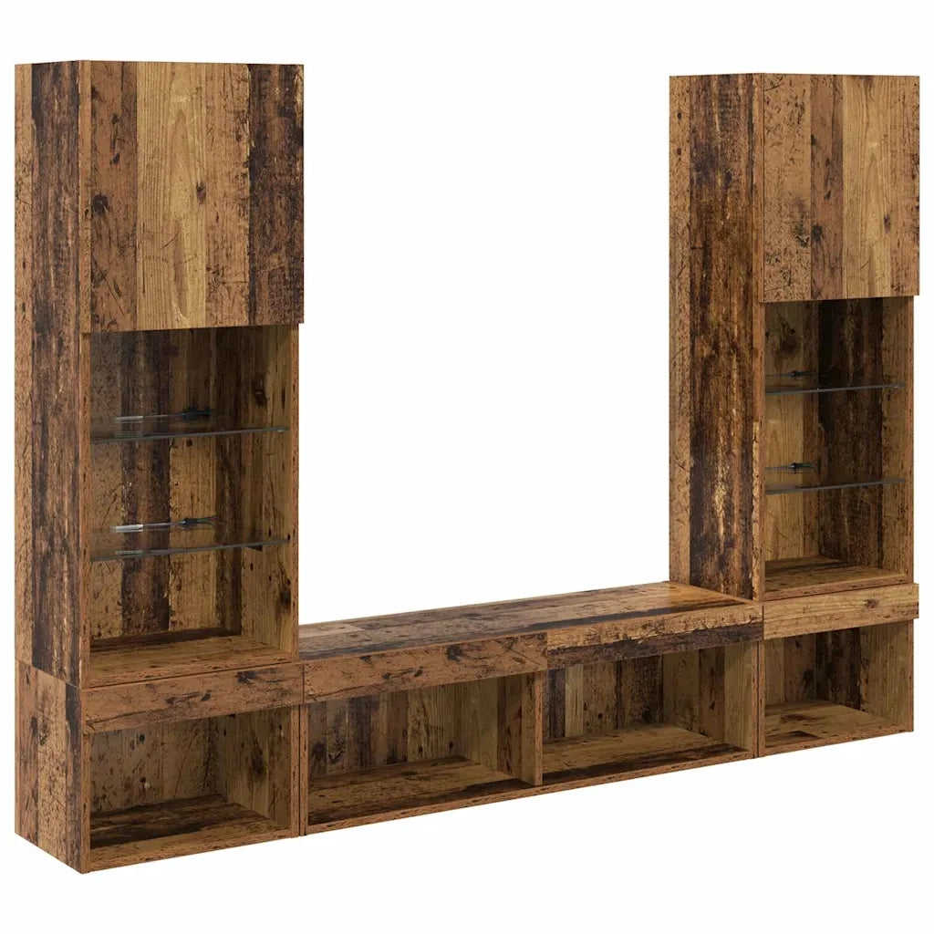 Unità a muro per TV con LED con led 5 pcs Legno vecchio