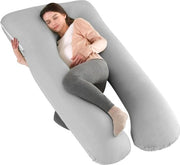 Cuscino per la gravidanza - Cuscino per dormire forma U per supporto totale della schiena, glutei e gambe - copertura rimovibile (blu)