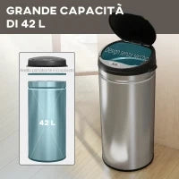 Cestino Spazzatura da 42L con Sensore di Movimento e Apertura Automatica, 30.5x30.5x68 cm, Nero e Argento