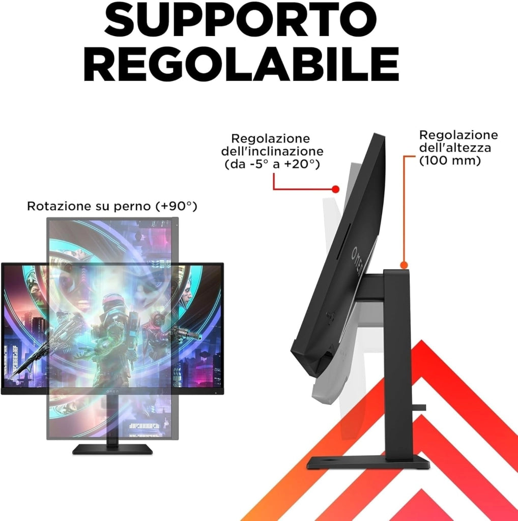 OMEN 27qs Monitor da 27 Pollici, Pannello IPS da 16:9 QHD da 240 Hz, 1 ms, Display HDR 400, Antiriflesso, 400 Nits, AMD FreeSync, NVIDIA G-SYNC, VESA 100x100 mm, HDMI 2.0, USB-A e B