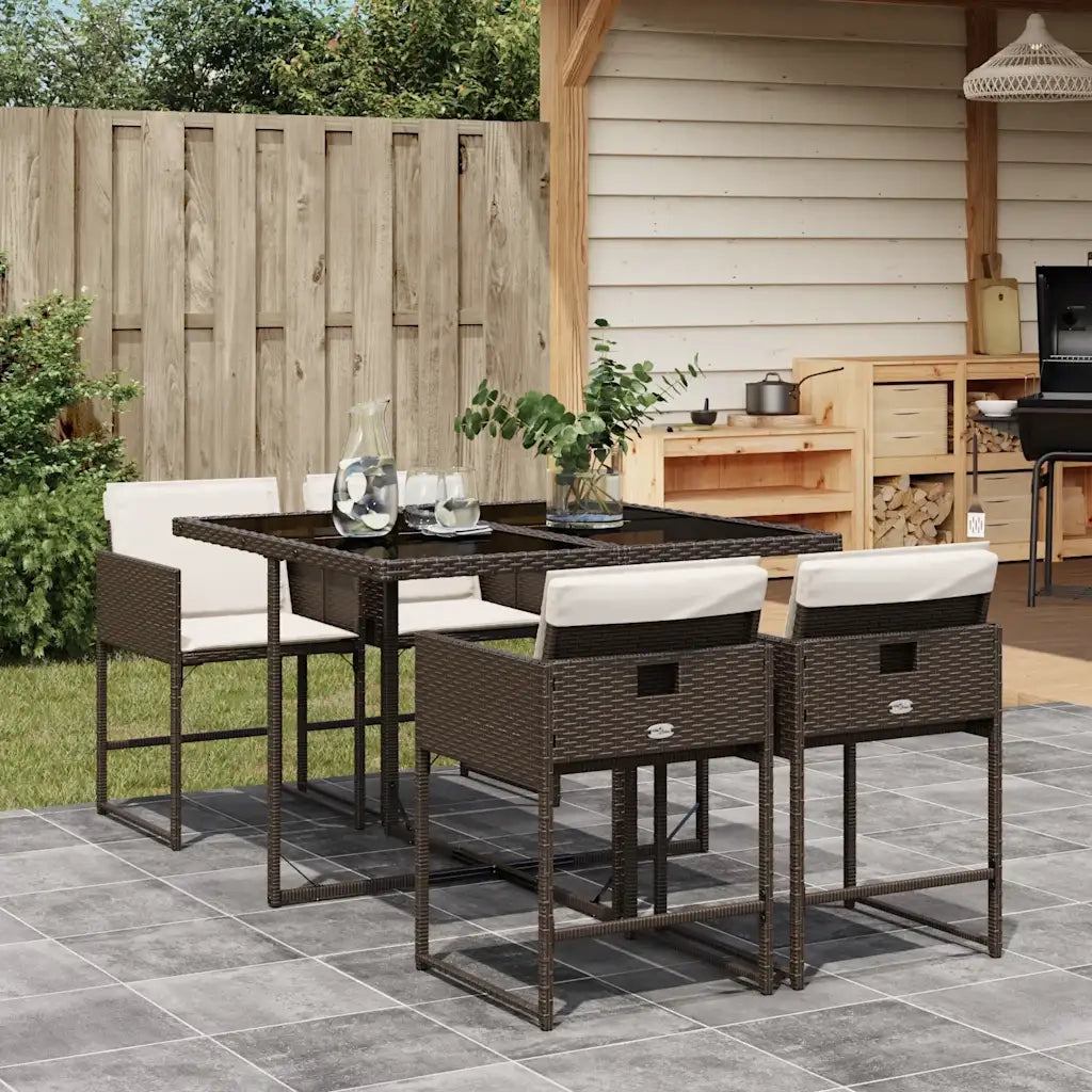 Set da Pranzo da Giardino 5pz con Cuscini in Polyrattan Marrone 3211257