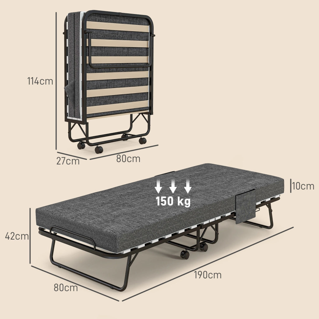 Letto pieghevole con materasso ¨C zephmum ¨C 190x80x42 cm, metallo, grigio scuro