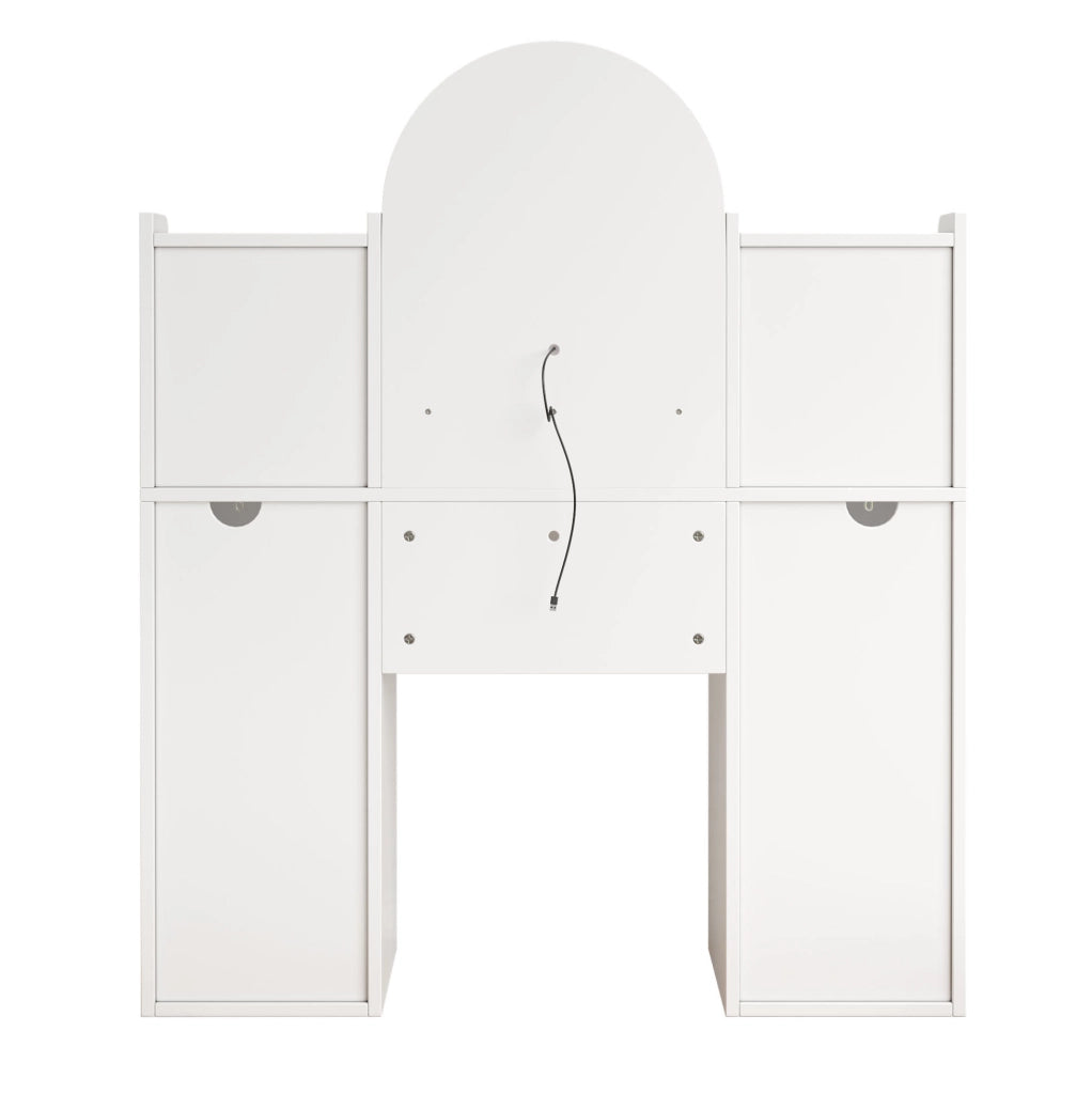Toeletta bianca con specchio LED, vetrine e 3 cassetti