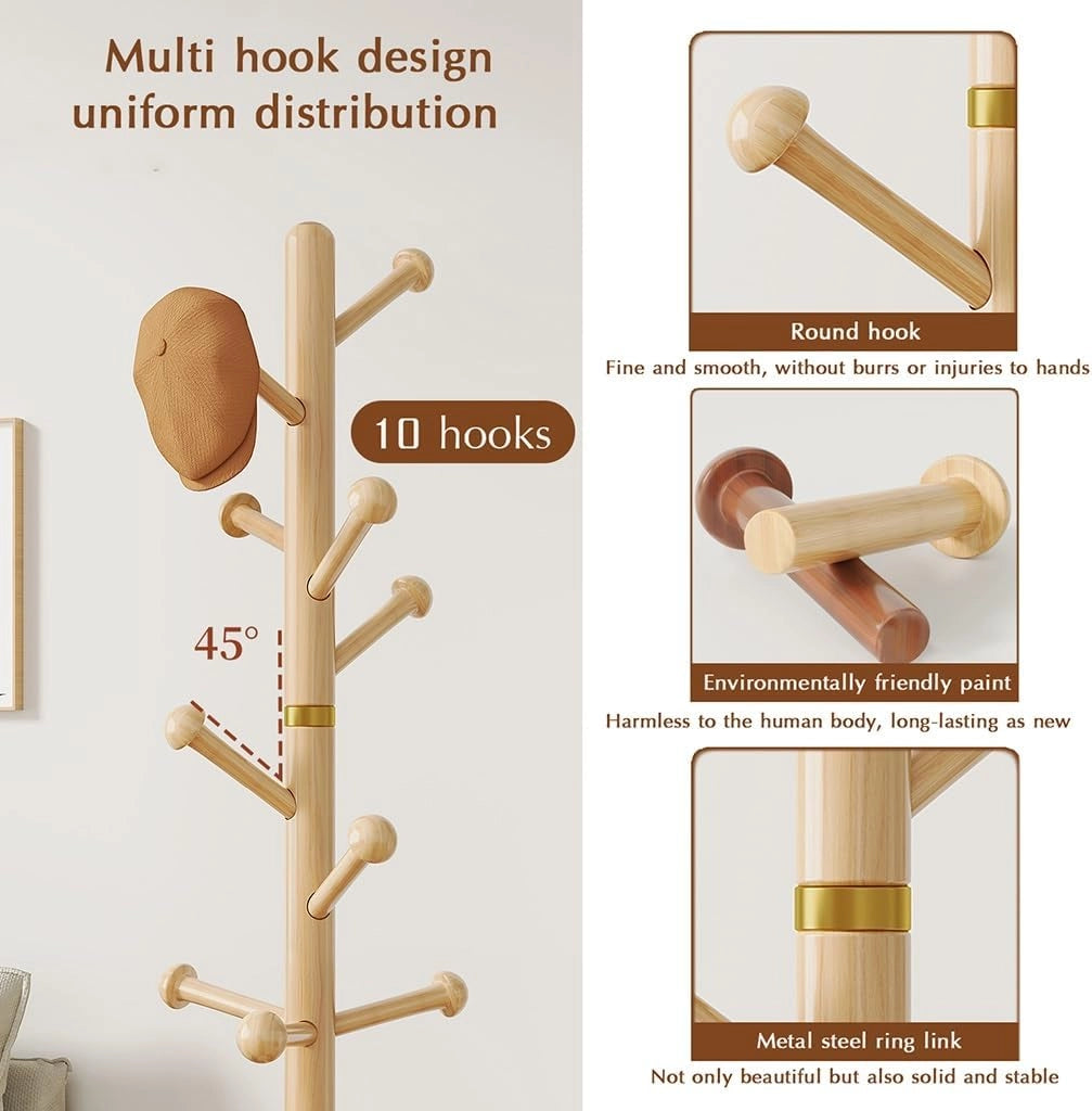Appendiabiti in Legno a Forma di Albero, Indipendente, Semplice Appendiabiti, Appendiabiti Creativo alla Moda, Appendiabiti da Pavimento con 10 Ganci, per Camera da Letto, corridoio, Ingress