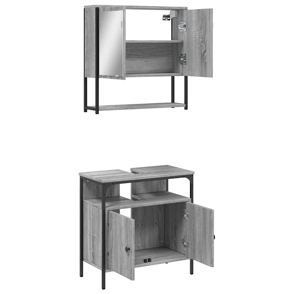 Set Mobili da Bagno | Armadio da bagno 2 pz Grigio Sonoma in Legno Multistrato