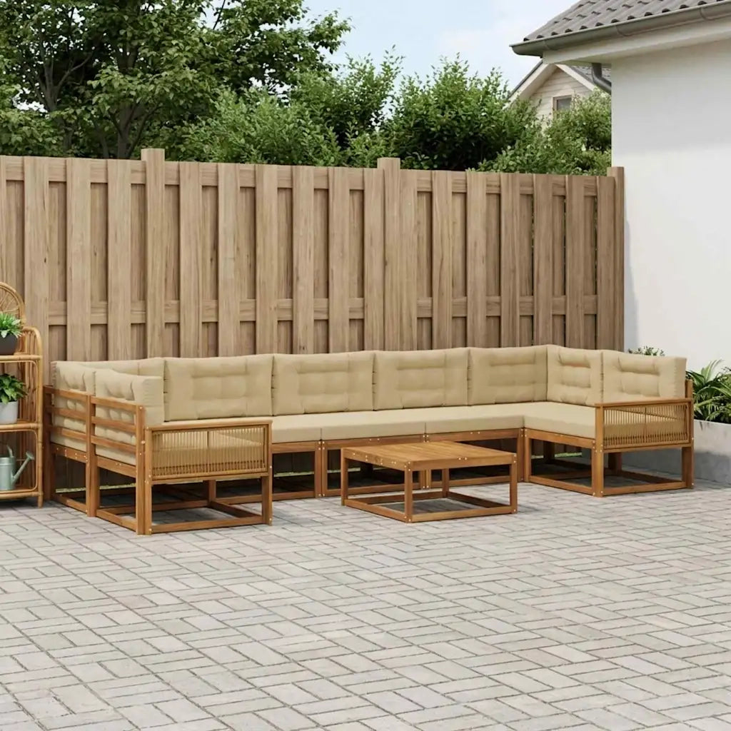 Set di divani da esterno con cuscino 8 pcs Naturale e Beige 3382431