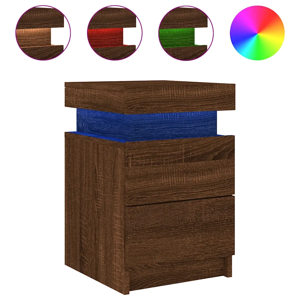 Comodino con Luci LED Rovere Marrone 35x39x55 cm 836761