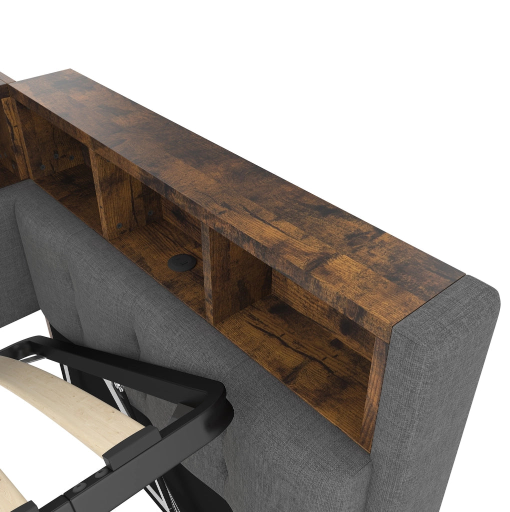 Divano letto 90x200 cm con luci LED e porte USB e Tipo C; in lino grigio