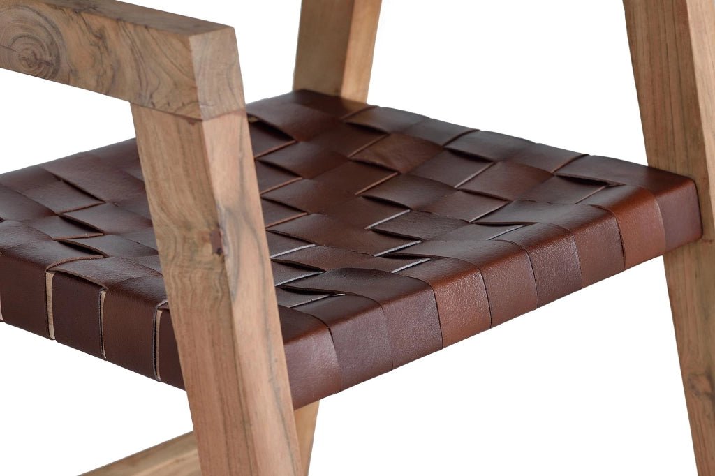 Set di 2 sedie in pelle naturale e legno di mango