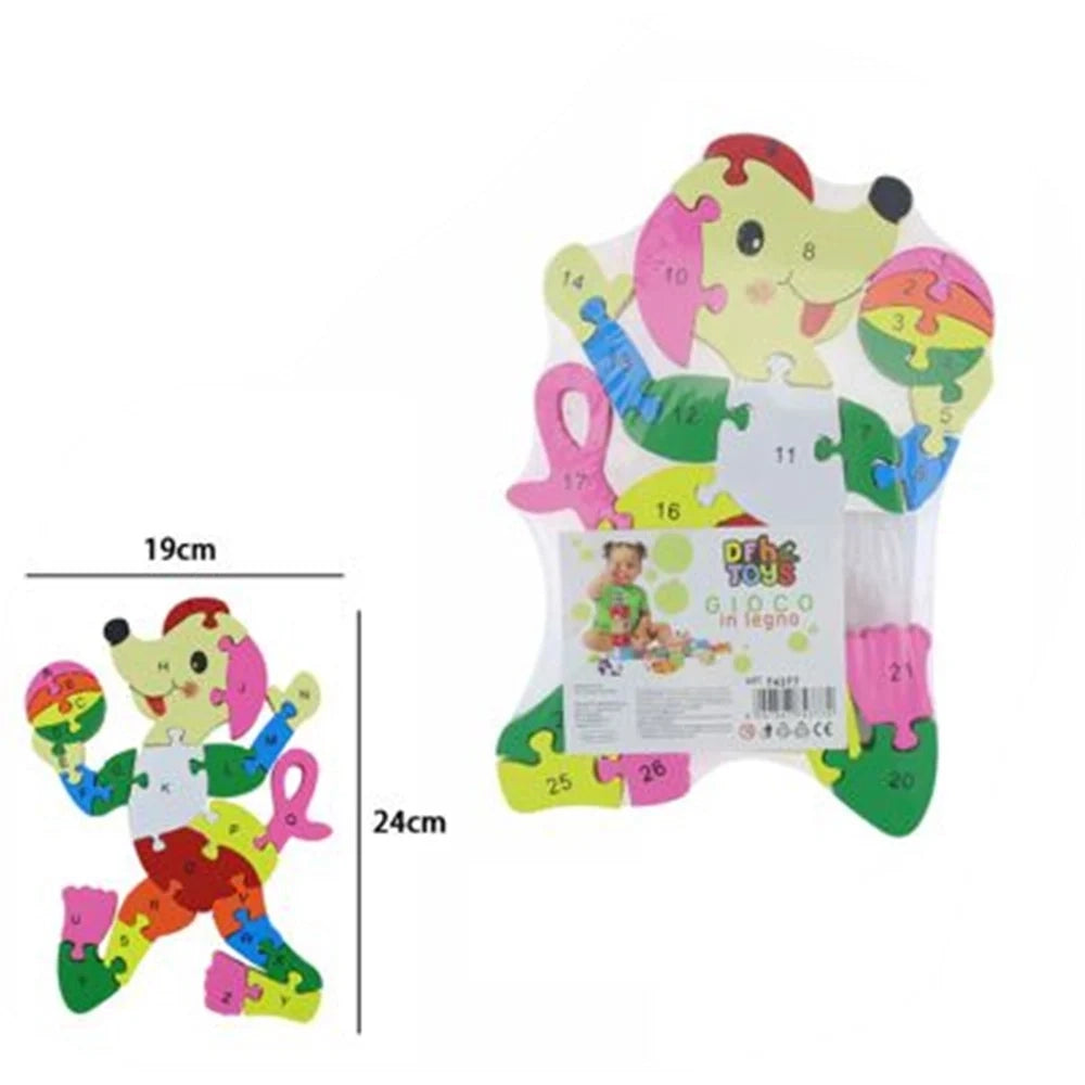 Trade Shop - Puzzle Legno Forma Cagnolino Clown Gioco Educativo Numeri Lettere Bambini Imparare 74377 -