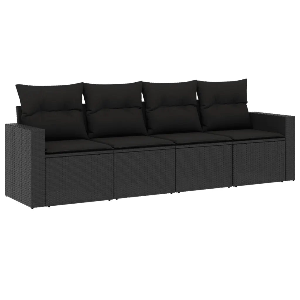 Salotto da Giardino-Set Divani da Giardino 4 pz con Cuscini Nero in Polyrattan 937916