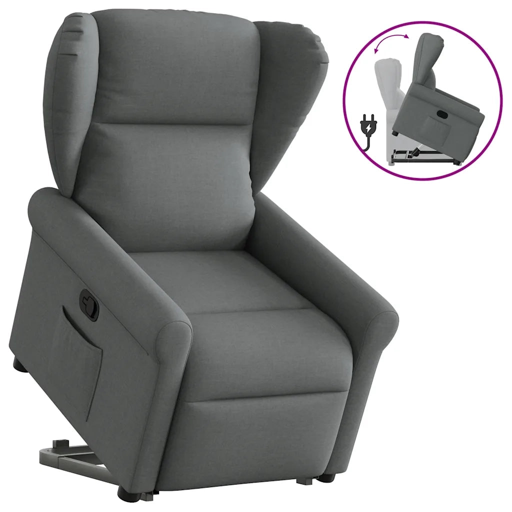 Poltrona Alzapersona Reclinabile Grigio Scuro in Tessuto 3303375