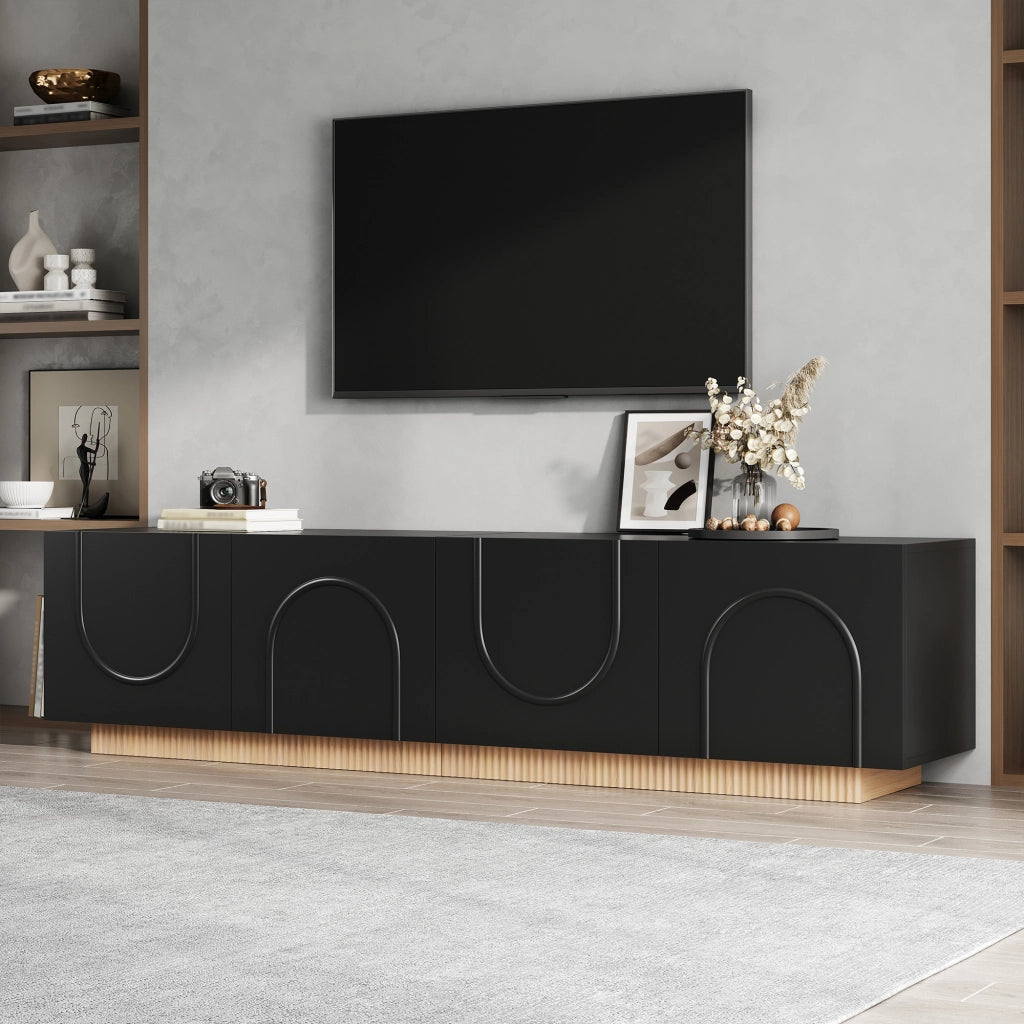 Mobile TV con 4 ante; 4 vani e passacavi - per soggiorno - 170×38×42 cm - nero