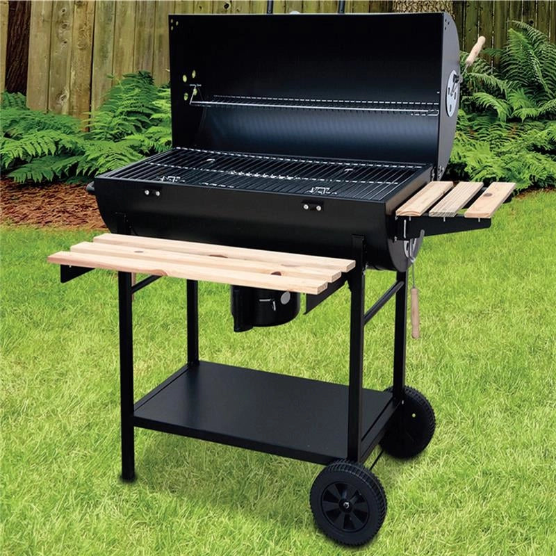 BARBEQUE RETTANGOLARE 108 X65 X102 CM CON COPERCHIO + RIPIANI IN LEGNO E RUOTE OKX