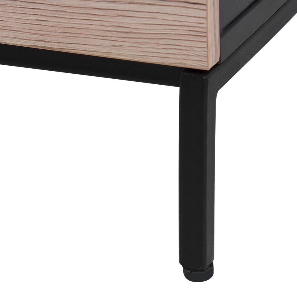 Mobile TV in legno chiaro con Nero per TV fino a 70 pollici con ripiani a 2 cassetti