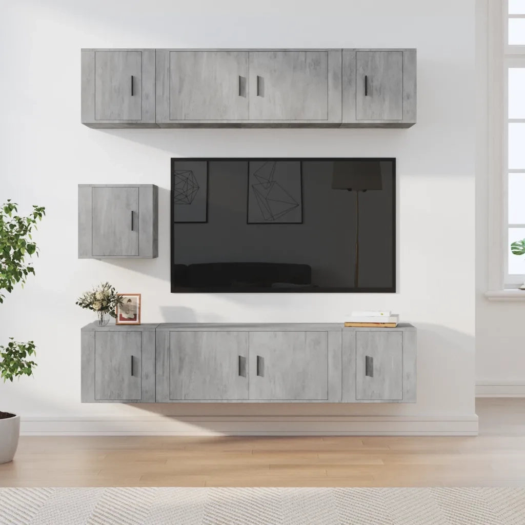 Set di Mobili Porta TV 7 pz | Armadietto TV | Mobile Porta TV Grigio Cemento in Legno Multistrato