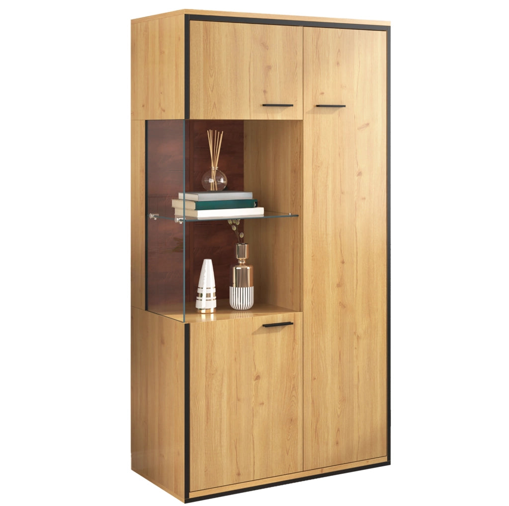 Vetrina moderna in MDF con LED, porta in vetro e 3 ripiani