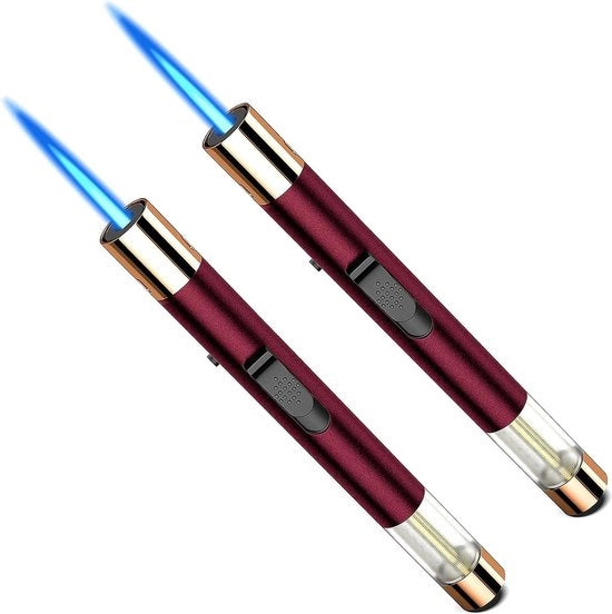 Aansteker a Gas Premium con Fiamma a Getto 19cm - Ricaricabile - Aansteker a Butano - Aansteker per Tempeste - Chiusura a Sfera - Impermeabile - Aansteker a Staffa Lunga - Rosso - Nessuna Vendita di Gas