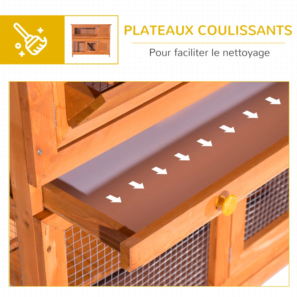 Gabbia per conigli e polli in legno di pino a 2 piani con mangiatoia e tetto apribile ¨C Xylo ¨C 120x48x100 cm