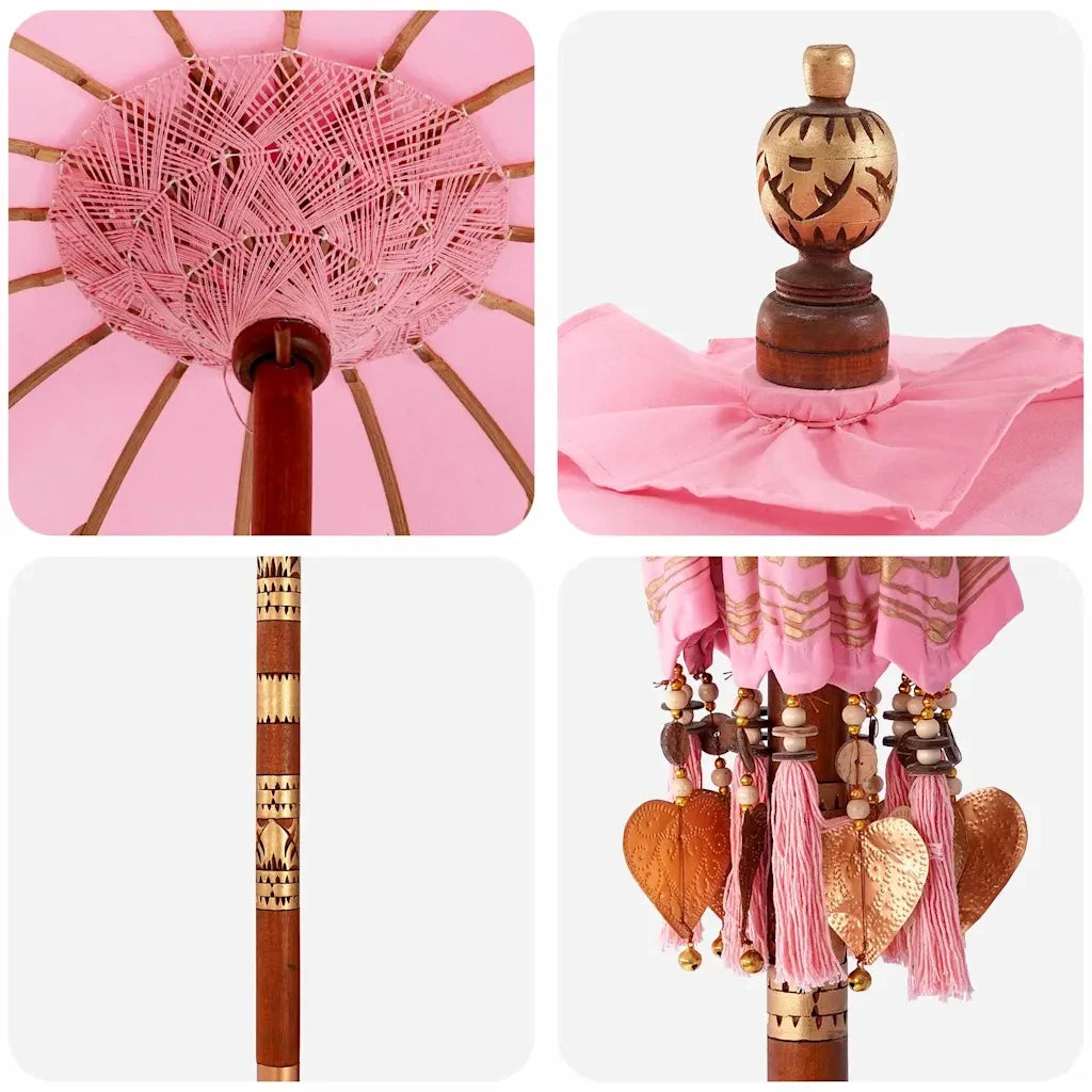 Parasol con Base Rosa, Marrone 250 cm Cotone, Legno