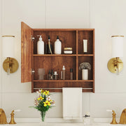 Mobile bagno con specchio e ripiani aperti in MDF a parete per bagno; stile moderno; noce; 69×63×12.5 cm