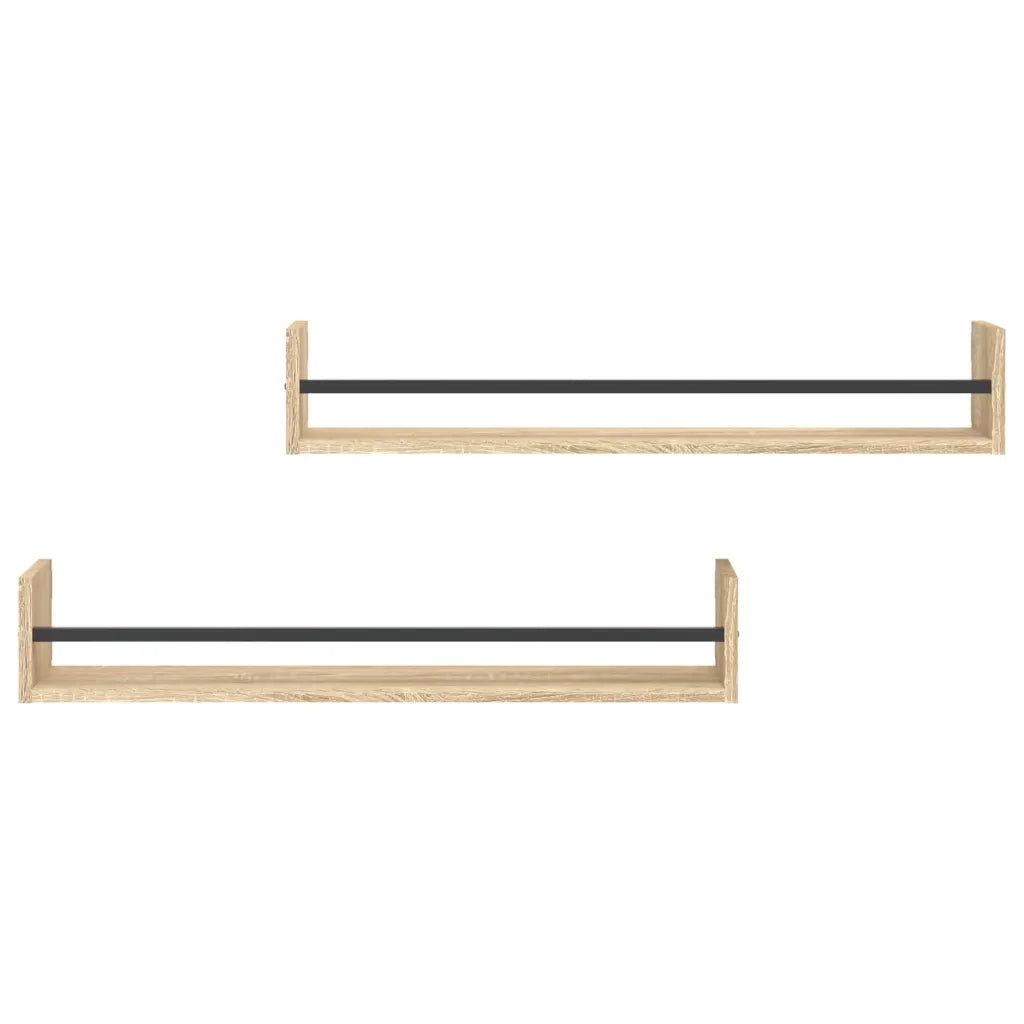 Mensole a Parete con Aste 2pz Rovere Sonoma 80x16x14 cm 835440