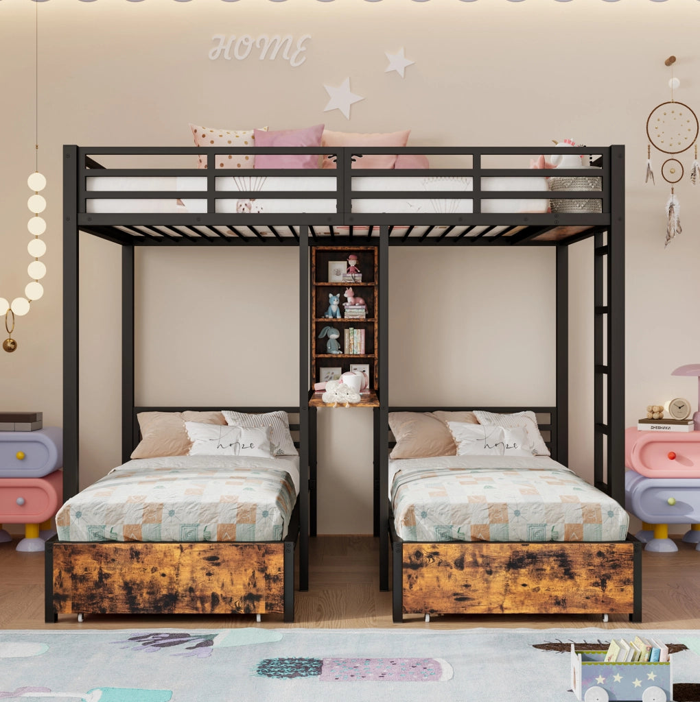 Letto a castello triplo 140x200 + 90x200 cm nero