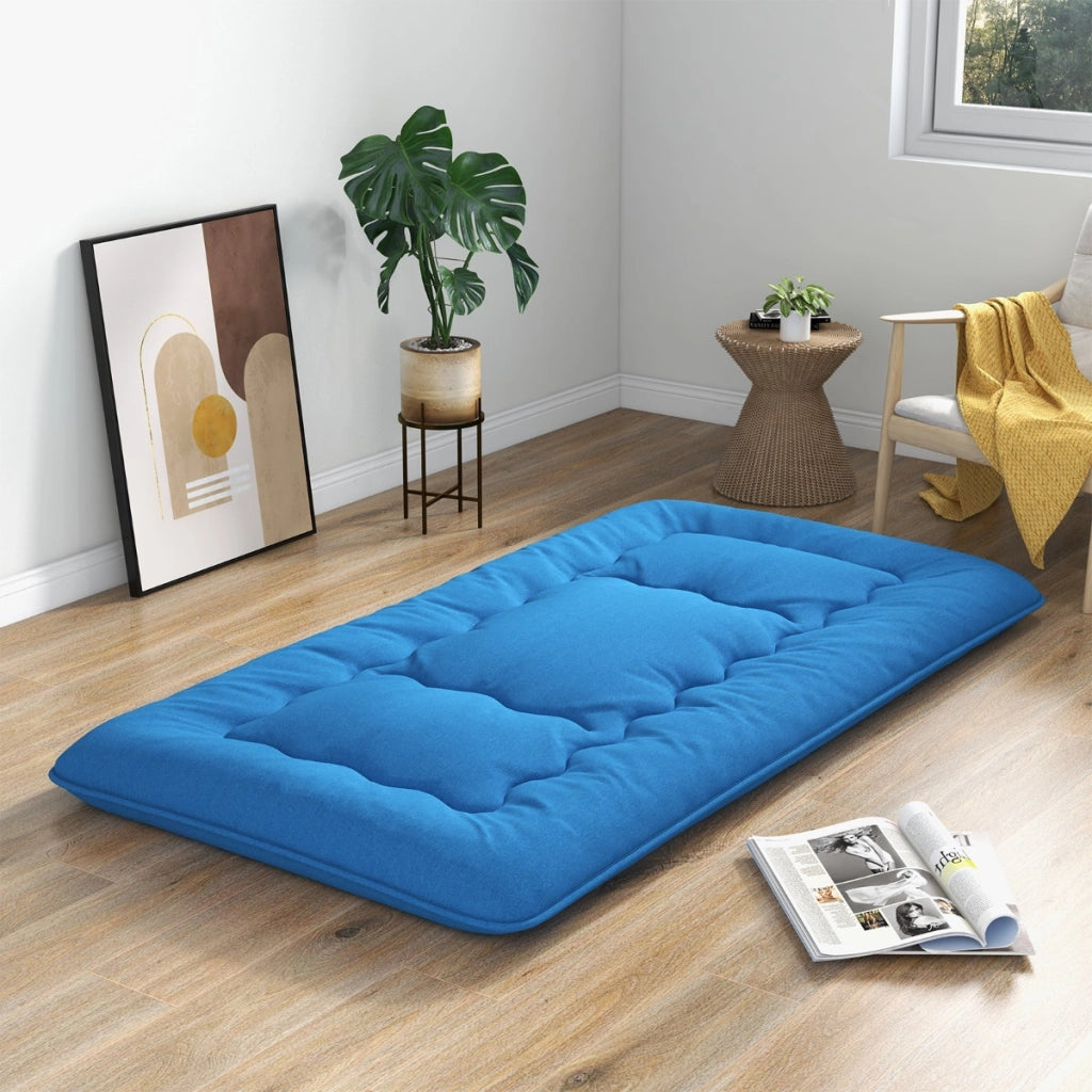 Materasso futon portatile con copertura lavabile sacca da trasporto-Tappeto arrotolabile per pavimento 90cm Blu