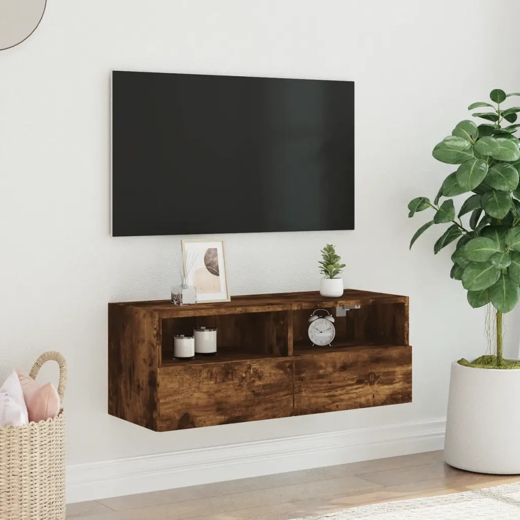 Mobile TV a Parete Rovere Fumo 80x30x30 cm in Legno Multistrato 836876
