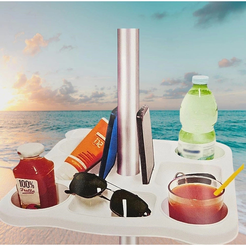 Trade Shop - Tavolino Vassoio Per Ombrellone Con Portabicchieri Scomparti Porta Snack Smartphone 670552a -