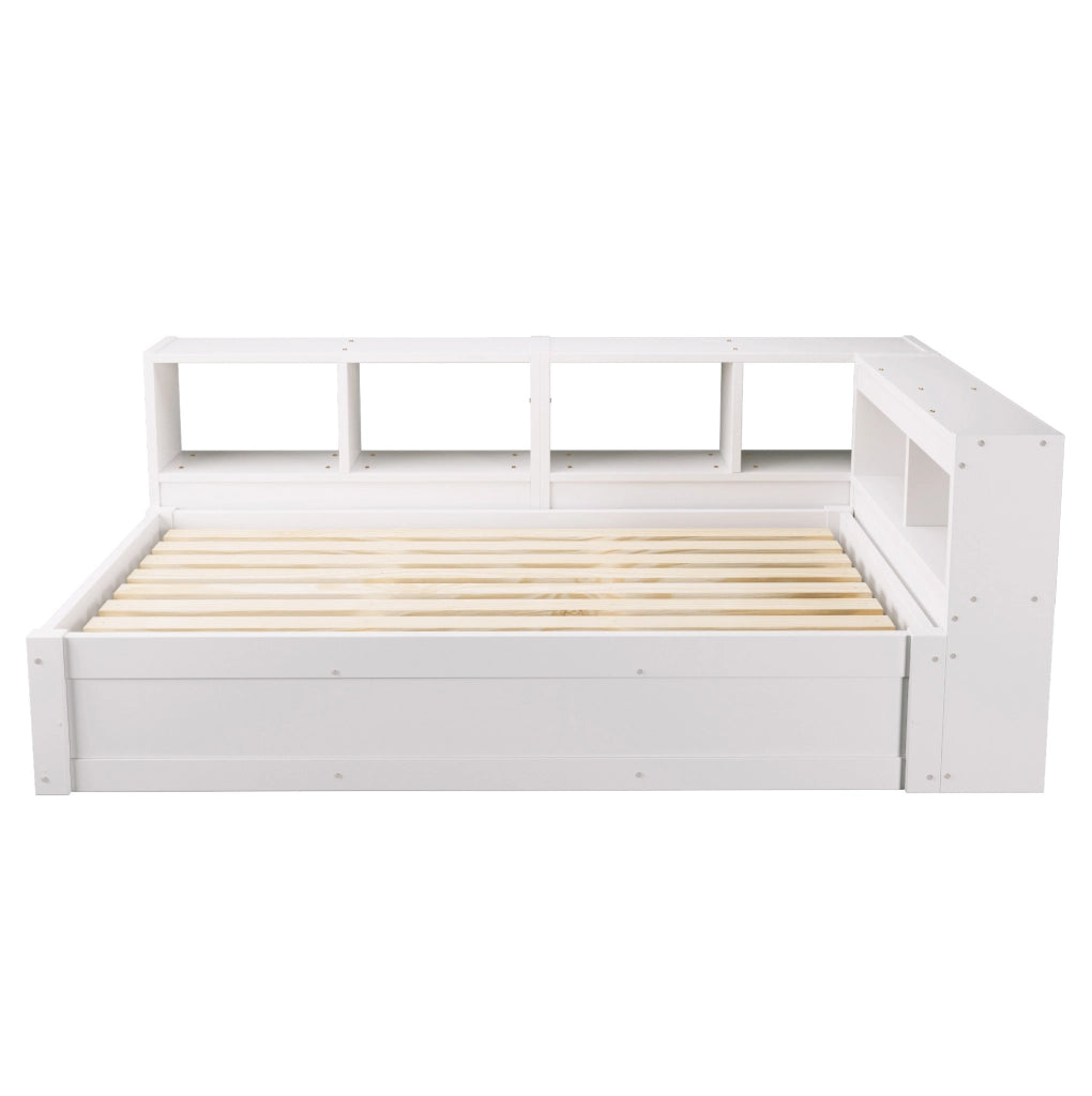 Letto multifunzione 90x200 cm con presa integrata; contenitori e LED in MDF bianco