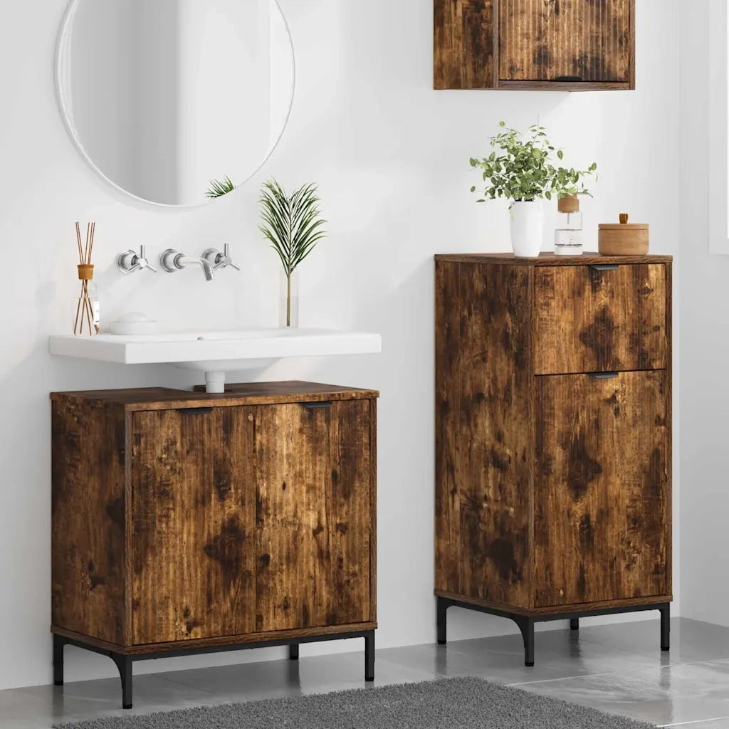 Set di mobili per il bagno con cassetto 2 pcs Rovere fumé