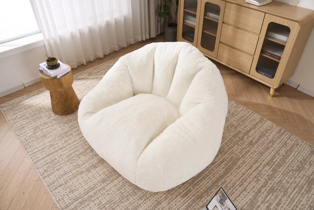 Pouf per adulti con schienale ergonomico per lettura e relax in poliestere bianco