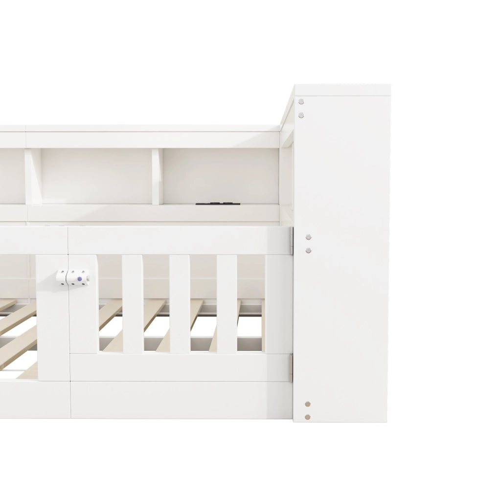 Letto da giorno con vano contenitore; prese e USB; per materasso 140x200 cm; bianco