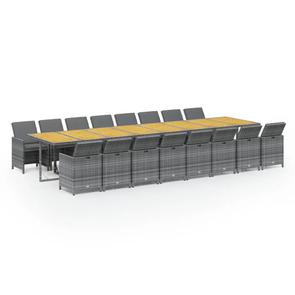 Set da Pranzo da Giardino 17pz con Cuscini Grigio in Polyrattan 3095686