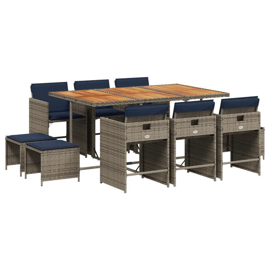 Set da pranzo da giardino da 11 pz con Cuscini in Polyrattan Grigio 3277924