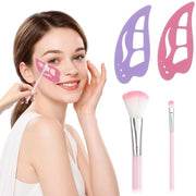 Set di 4 stencil per occhi, eyeliner e ombretto in silicone morbido, comprensivo di pennelli per makeup, attrezzi precisi per principianti, rosa e blu, 4 pezzi