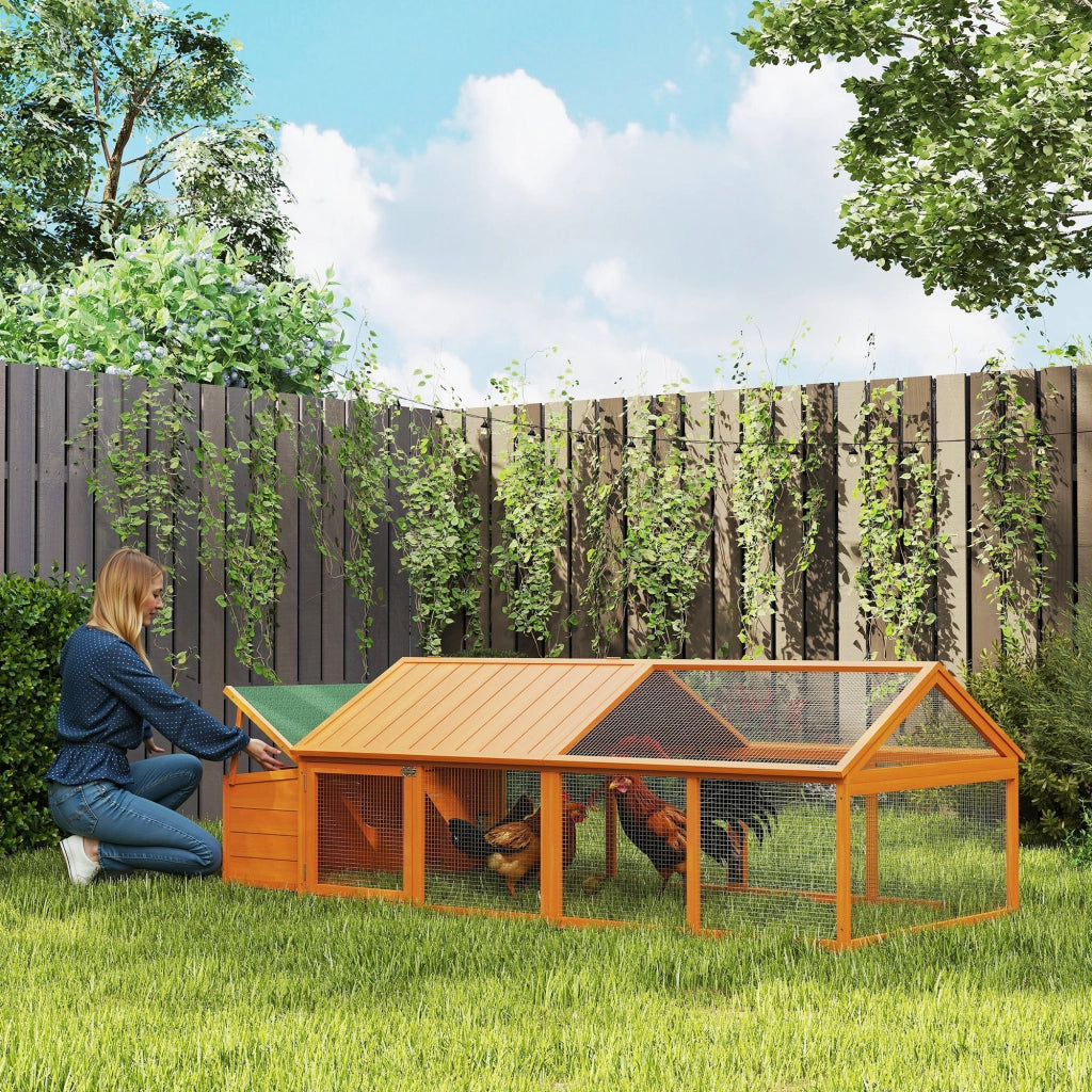 Pollaio da Giardino in Legno con Rete Metallica e Tetto Apribile - Xylo - 240x112.5x76 cm Arancione