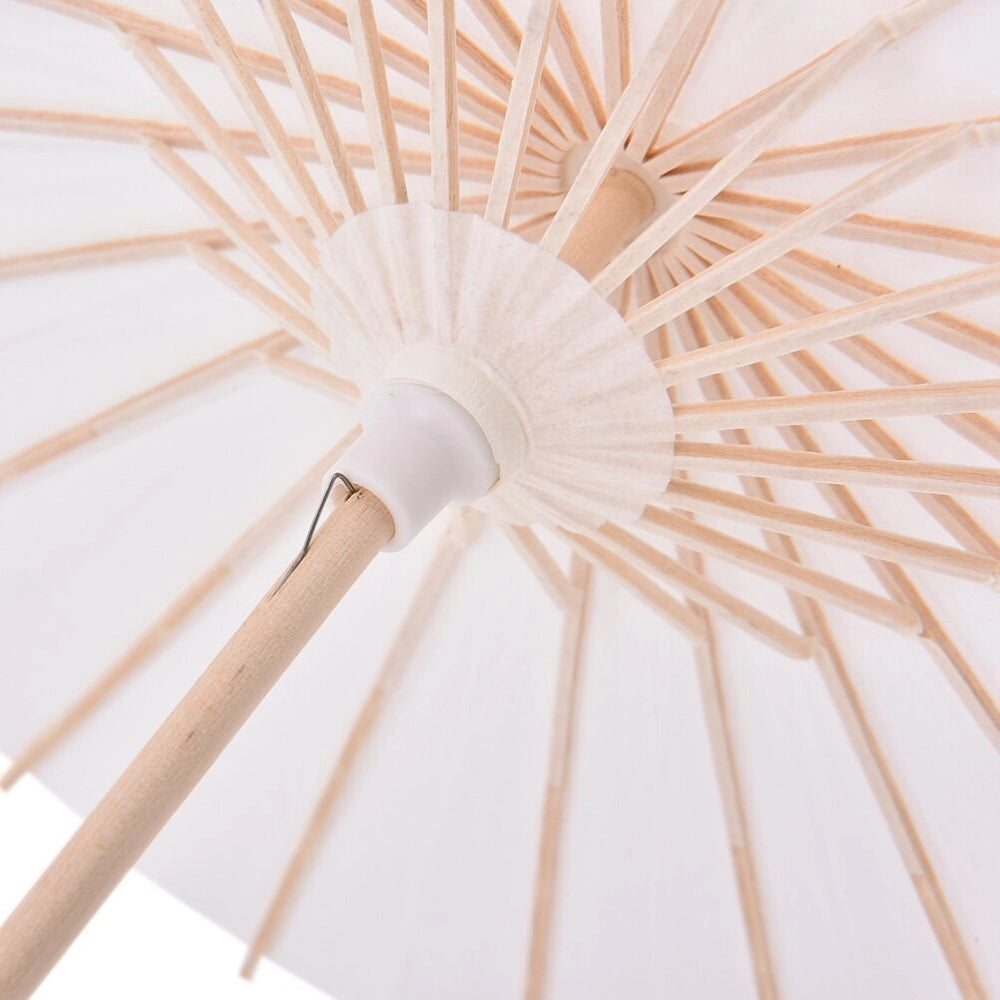 Trade Shop - Ombrello Bambu Bianco 42 Cm Legno Sposa Wedding Matrimonio Ombrellino Parasole -