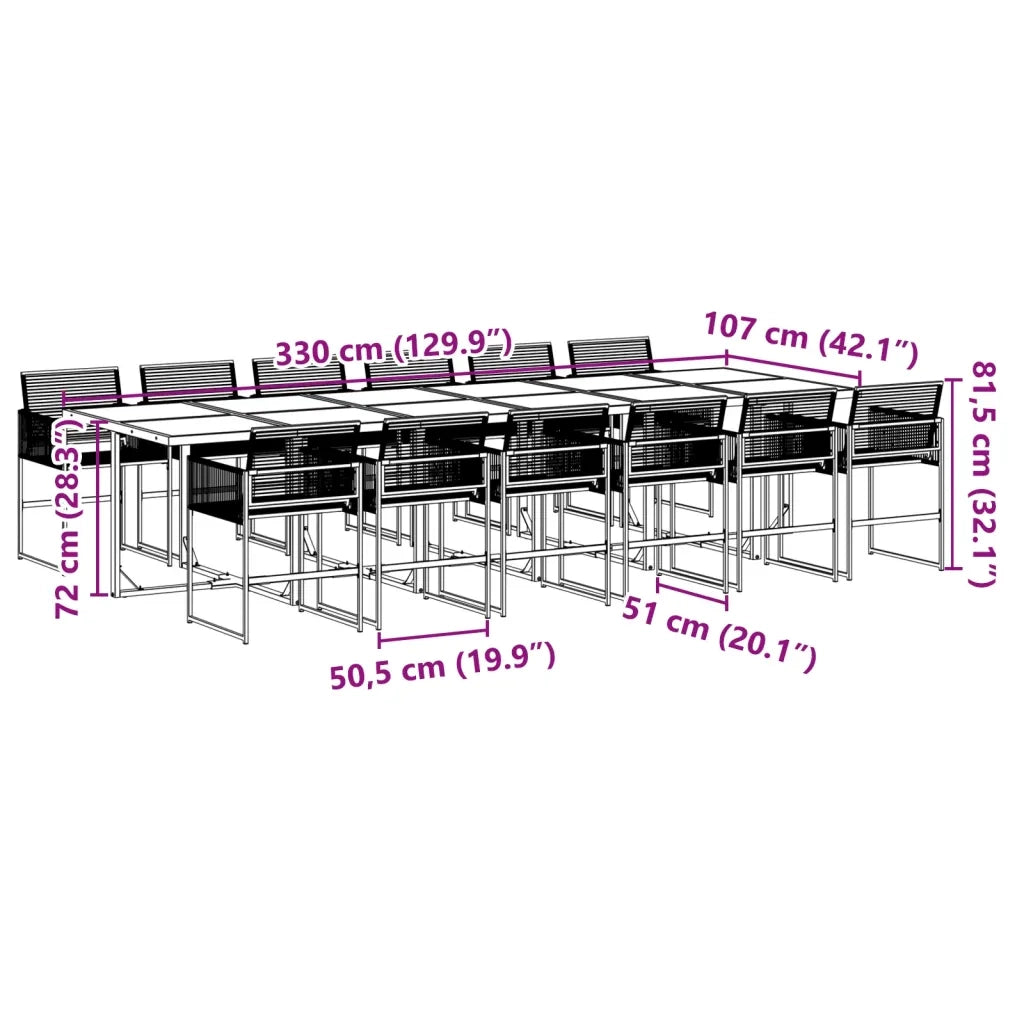 vidaXL Set da Pranzo da Giardino 13pz Nero in Polyrattan