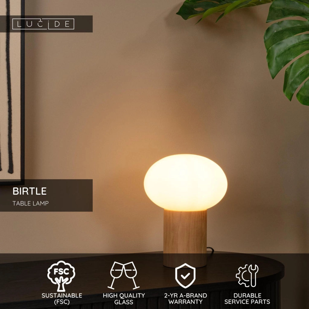 Lampada da tavolo BIRTLE 1xE27 legno vetro Lucide